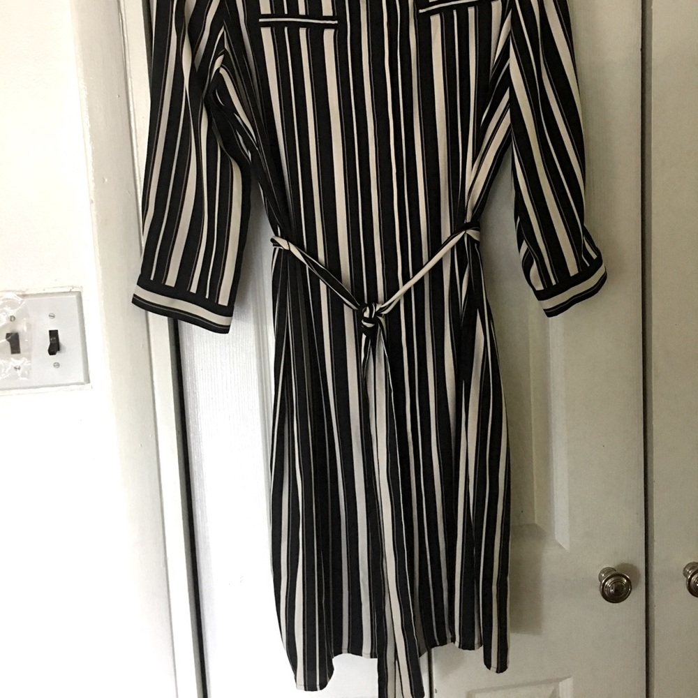 LOFT Black and White Striped Long Sleeve Dress